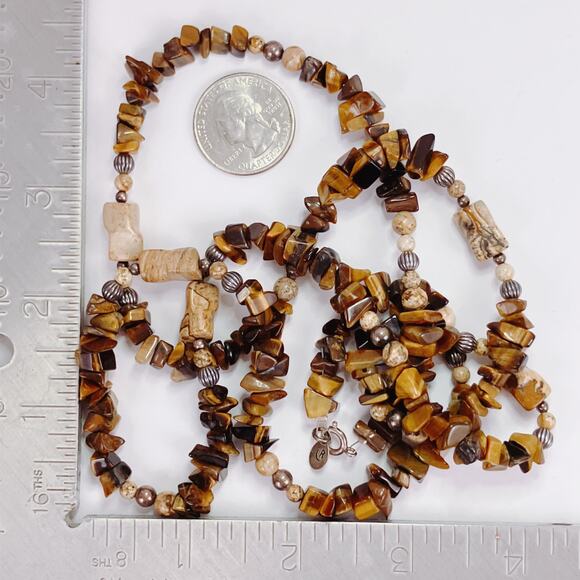 VTG Signed Relios Sterling Silver Tiger’s Eye Jasper Southwestern Necklace Boho - Picture 10 of 11